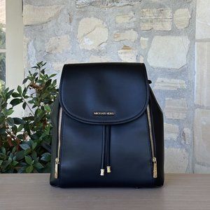Michael Kors PHOEBE MD FLAP DRESSING Backpack Black Non-Leather Vegan NWT Womens